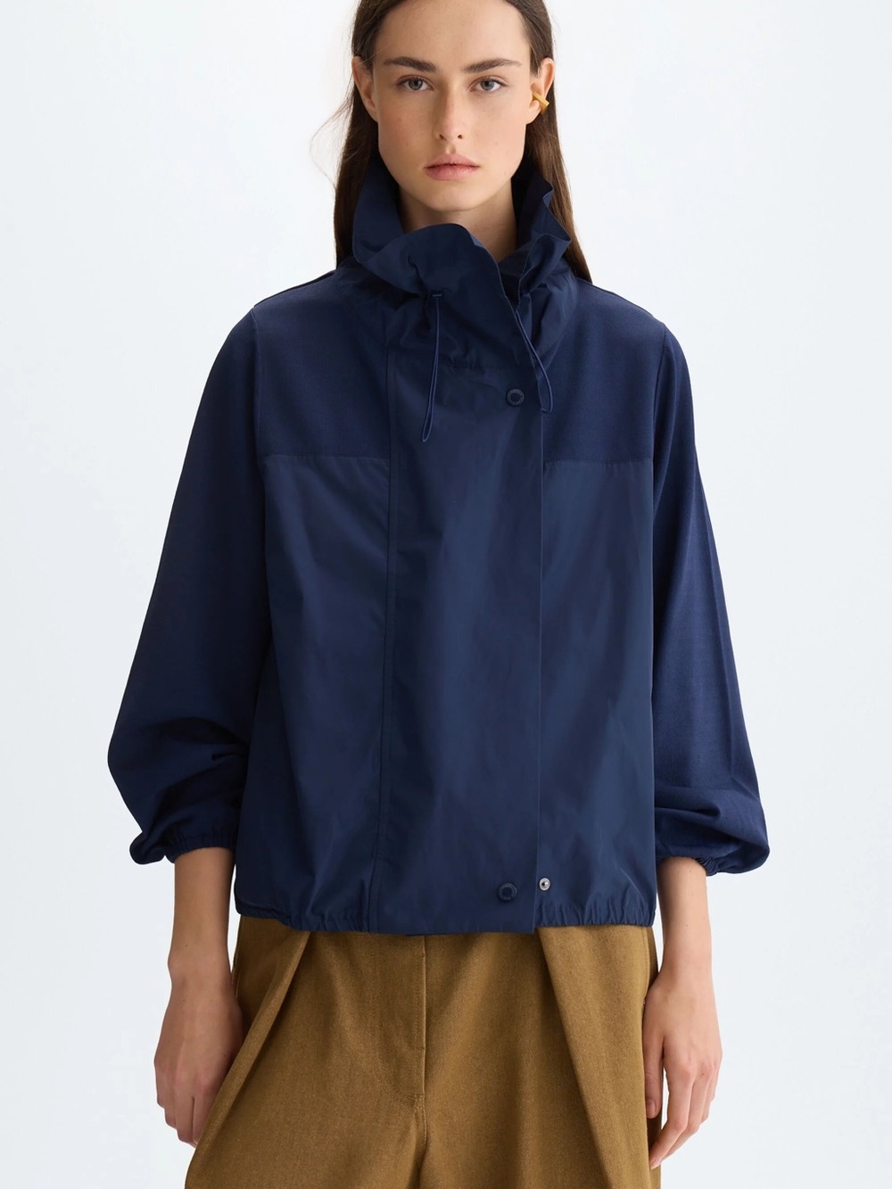 Women's Hooded Bomber Jacket in Navy